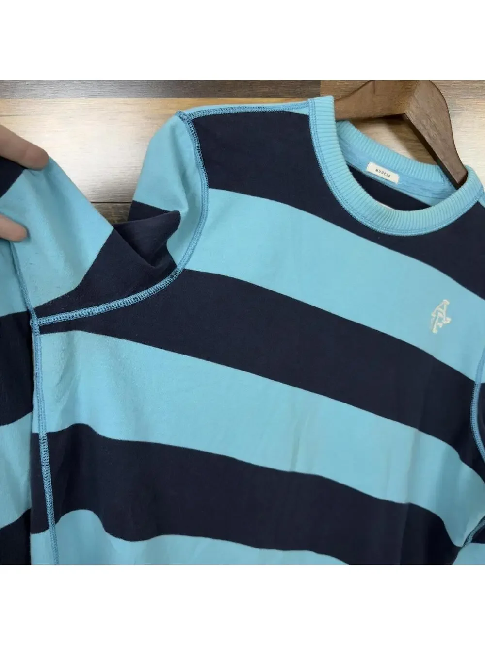 Vintage Abercrombie & Fitch Muscle Striped Crewneck Sweater XL Blue Navy Y2K